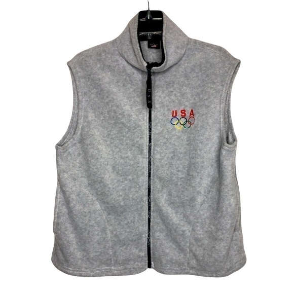 Olympics Jackets & Blazers - 𝅺USA Olympics Light Gray Fleece Full Zip Vest W/ Pockets - Size Large